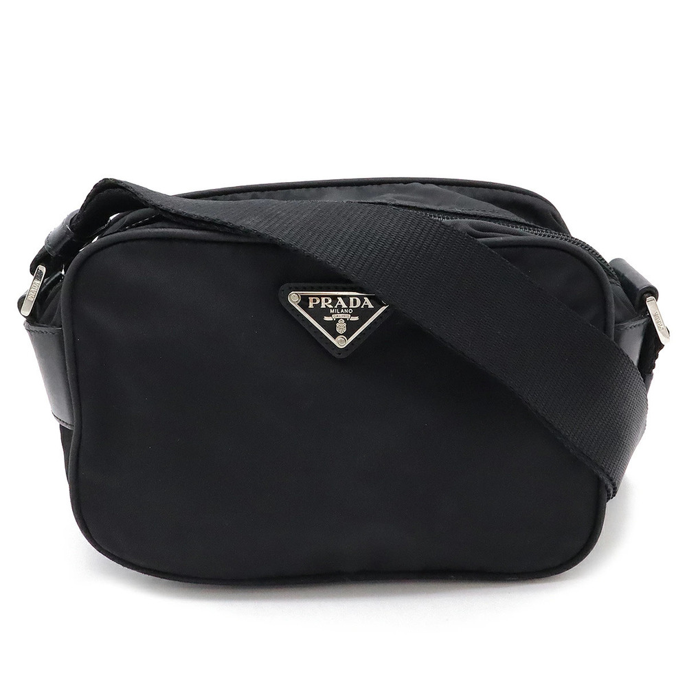 Prada Triangle Crossbody Bag Leather Black Nero Black